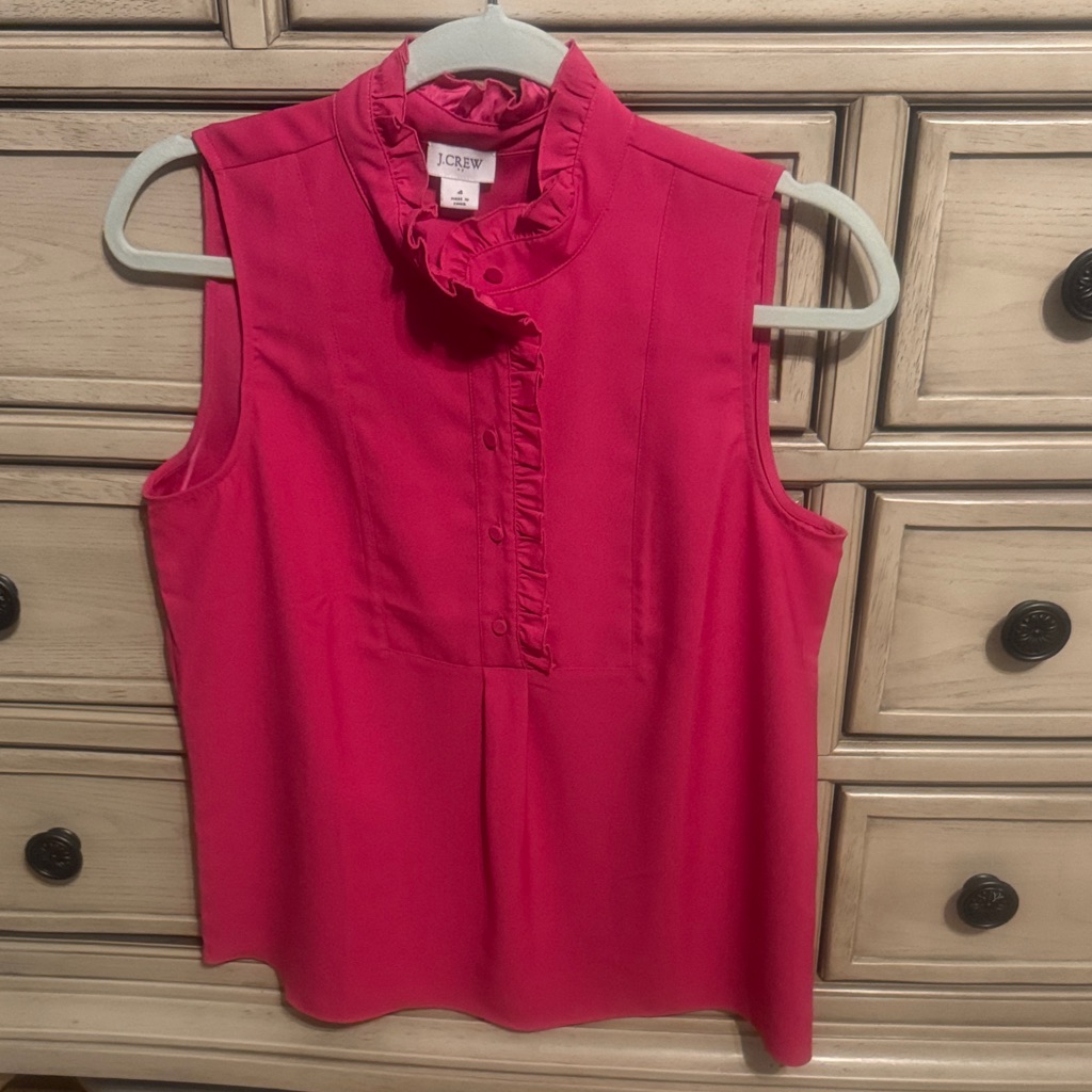 J. Crew Bright Pink Sleeveless Ruffle Blouse